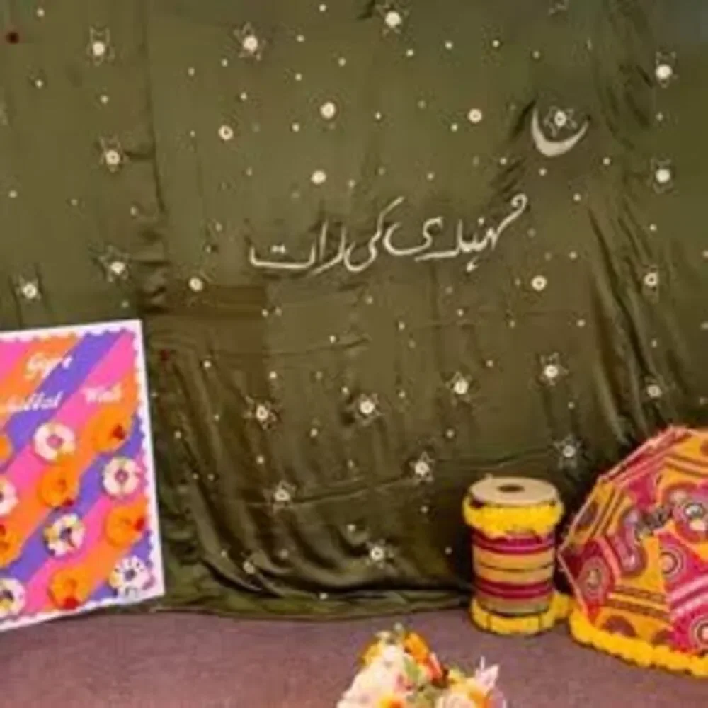WEDDING MEHNDI KI RAAT SILK BACKDROP VINTAGE DESIGN HANDMADE